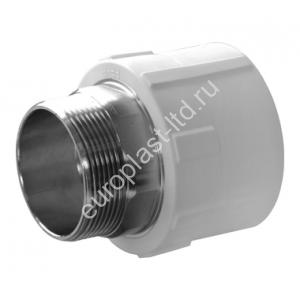 Муфта комбинированная PPRC d63х2" НР (под ключ) белая Политэк - Изображение 1