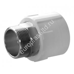 Муфта комбинированная PPRC d50х1 1/2" НР (под ключ) белая Политэк - Изображение 1