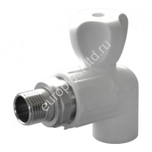 Вентиль угловой для радиатора PPRC d25х3/4" НР белый Политэк - Изображение 1