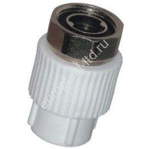 Муфта с накидной гайкой  PPRC d20х1/2" (мет.штуцер) ВР белая TEBO - Изображение 1