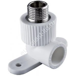 Угольник комбинированный PPRC d25х1/2" НР (с креплением) белый TEBO - Изображение 1